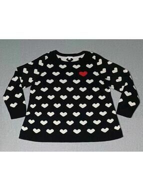 Charter Club Sweater Womens Size 2XL Black With White Hearts Knitted Crochet...